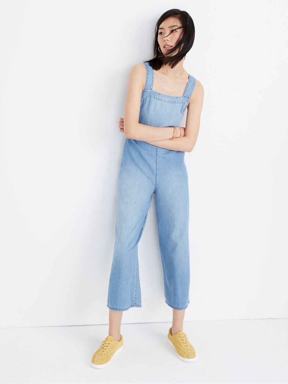 Madewell Denim Apron Bow-Back Wide-Leg Jumpsuit Ronda Wash Size 14
